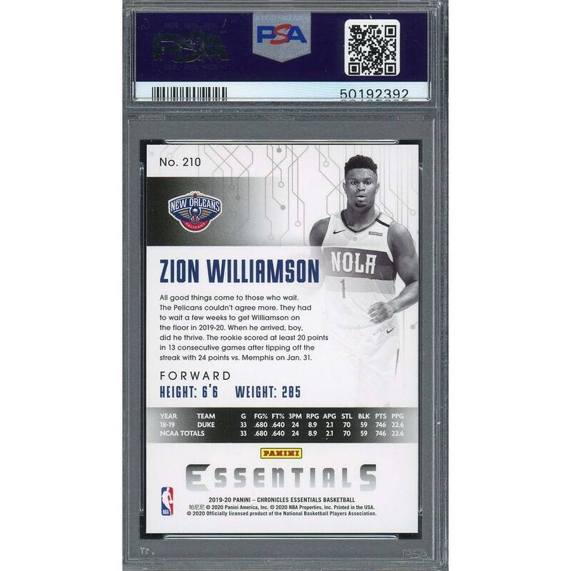 Zion Williamson 2019 Panini Chronicles Basketball Rookie Card RC #210 Graded PSA 10 GEM MINT - 8'6" x 11'6"