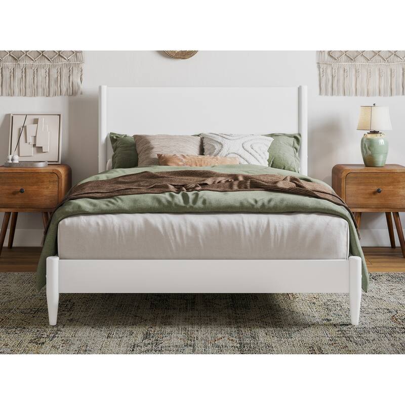 Solid Wood Low Profile Platform Bed - Full Size Bed Frame with Headboard - Modern Bedroom Furniture