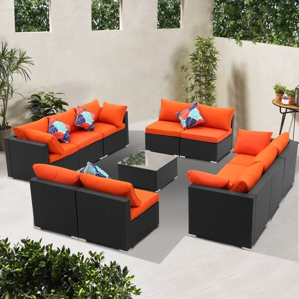 Ainfox 9-/11-pc. Rattan Sofa Sectional Set. Opens flyout.