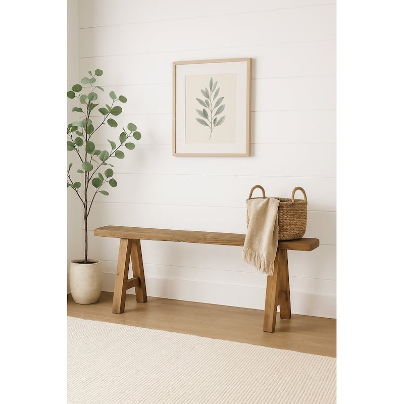 Artissance 43"L Natural Wood Indoor Outdoor Small Noodle Bench, Entryway Hallway Patio Seating