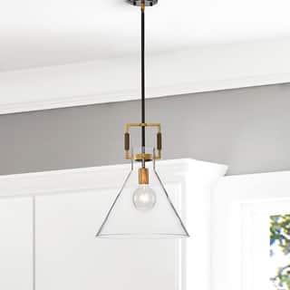Oil Rubbed Bronze and Antique Gold 1-Light Clear Cone Glass Pendant
