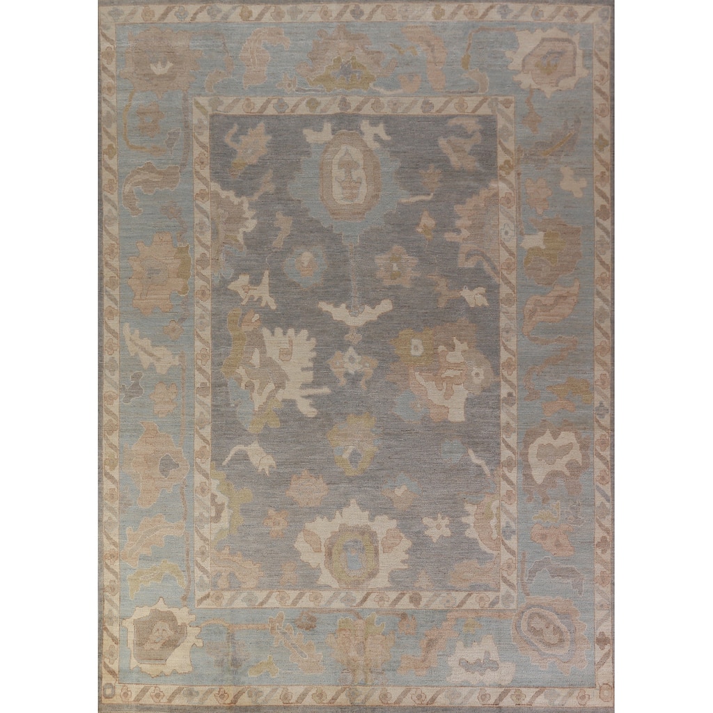 Hand Knotted Oriental 100% Wool Carpet Transitional All-Over Greys & Charcoal Oushak Area Rug - 11' 8'' X 8' 6''