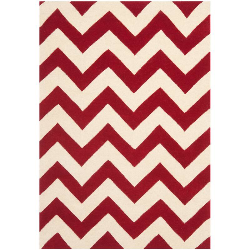 SAFAVIEH Handmade Chatham Traudel Modern Moroccan Wool Rug - 3' x 5' - Red/Ivory