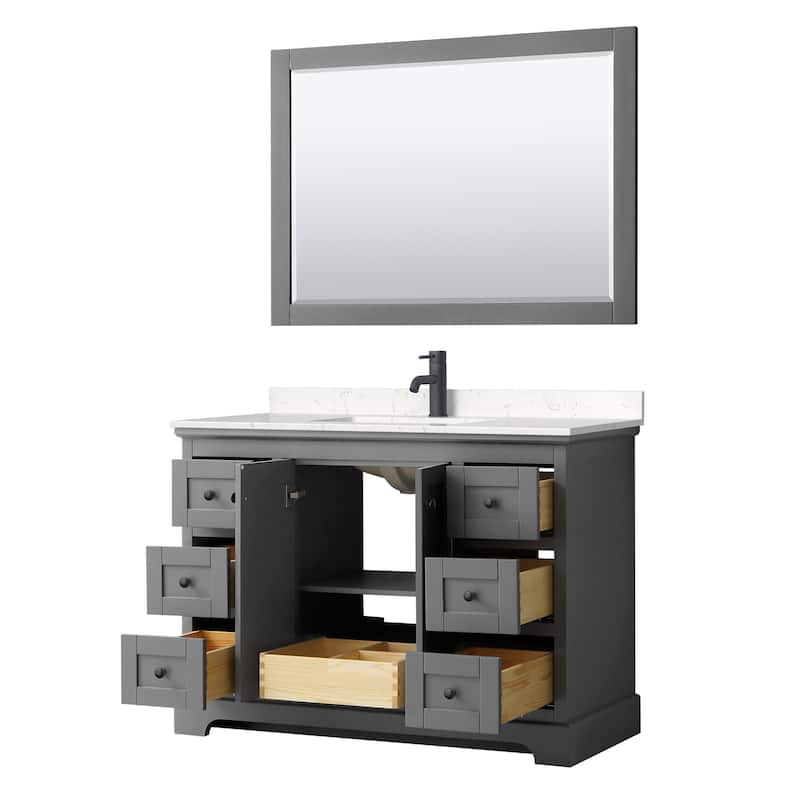 Avery 48 Inch Single Vanity, Cultured Marble Top, 46 Inch Mirror
