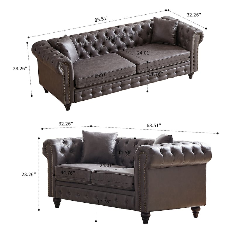 Mid-century retro style 2-piece sofa set for living room mall parlor