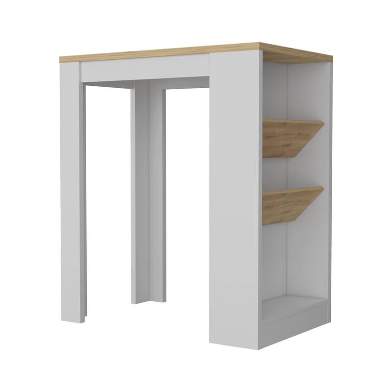 DeSoto Wine Storage Pedestal Kitchen Island White and Macadamia - White