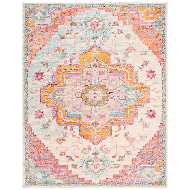 SAFAVIEH Crystal Floretta Vintage Boho Medallion Rug - 12' x 18' - Light Blue/Fuchsia