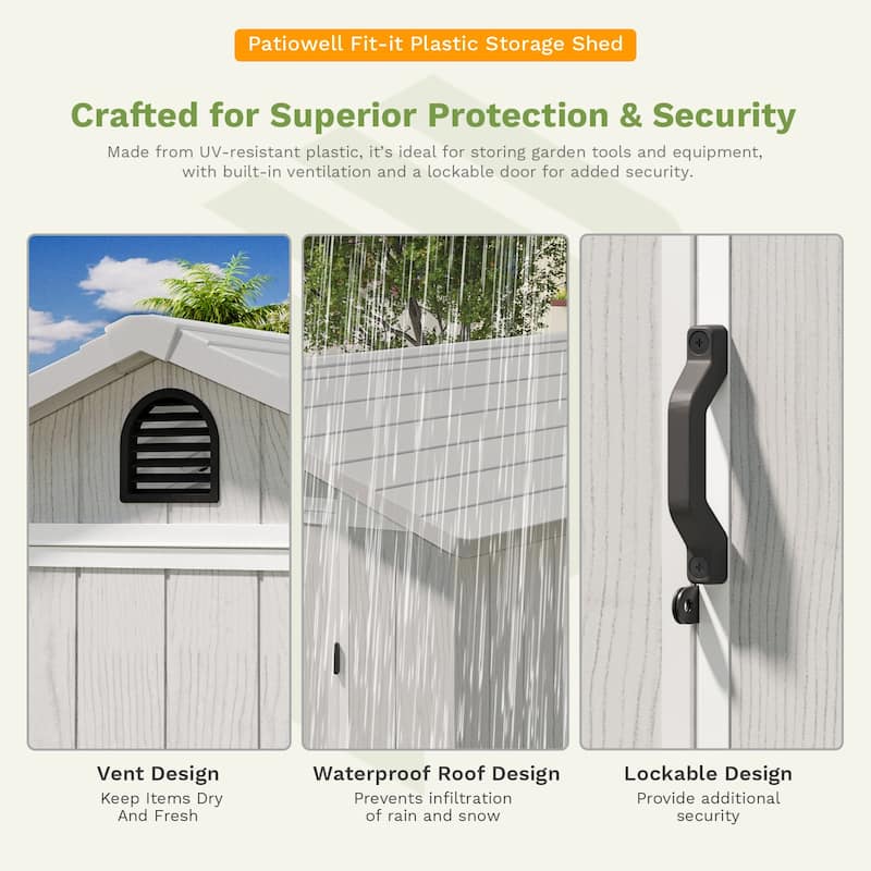 Patiowell 6'x 4' & 4'x 4' & 4'x 8' Plastic Outdoor Storage Shed, Resin Shed with Floor, White