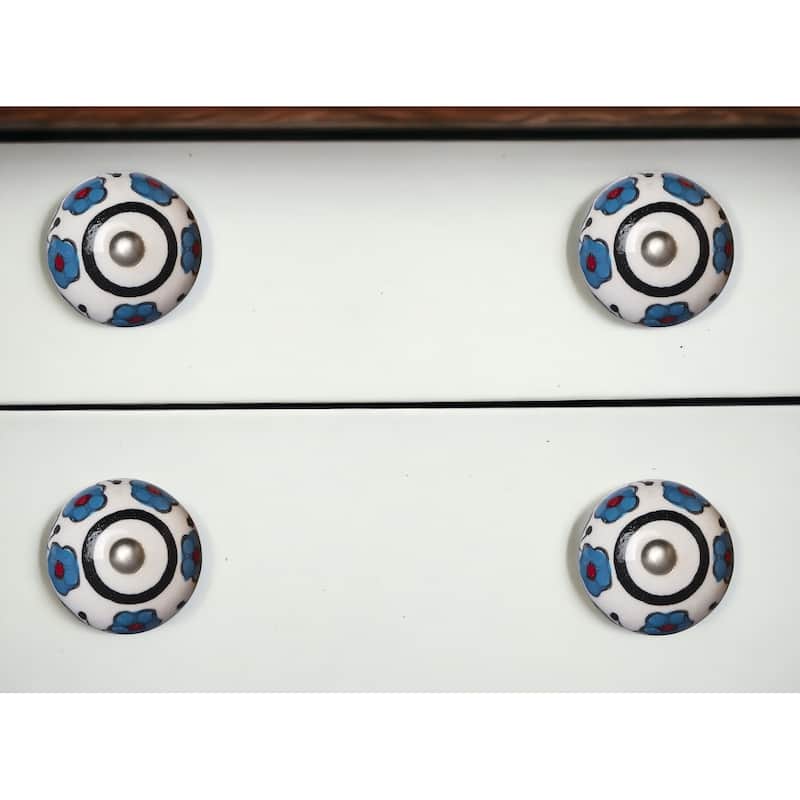 HomeRoots Set of Eight Blue And White Ceramic And Metal Drawer Pull Knobs - 1.5' X '1.5' X '1.5 - White/Blue - 1.5' X '1.5' X '1.5
