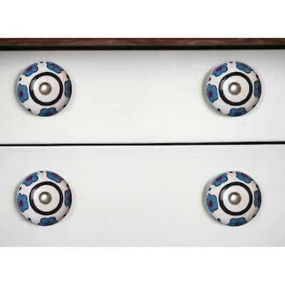 HomeRoots Set of Eight Blue And White Ceramic And Metal Drawer Pull Knobs - 1.5' X '1.5' X '1.5