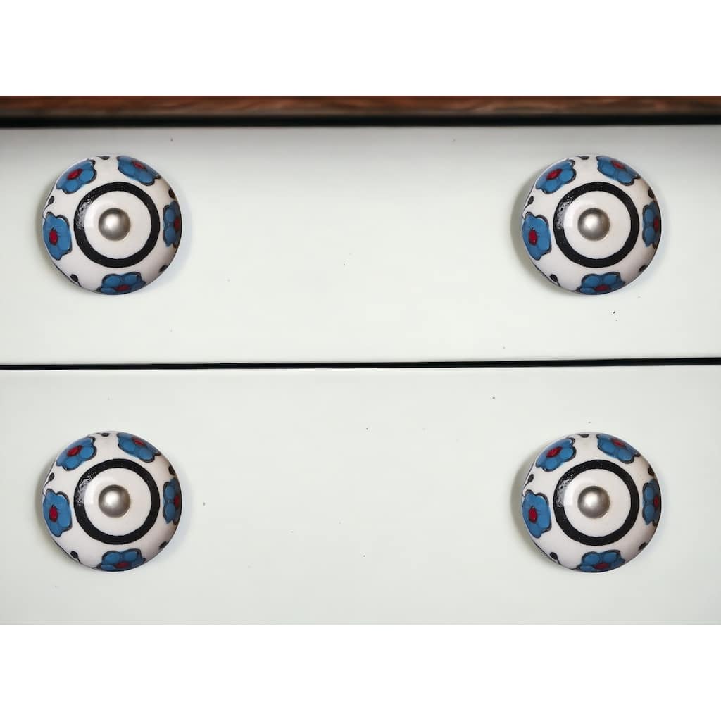 HomeRoots Set of Eight Blue And White Ceramic And Metal Drawer Pull Knobs - 1.5' X '1.5' X '1.5