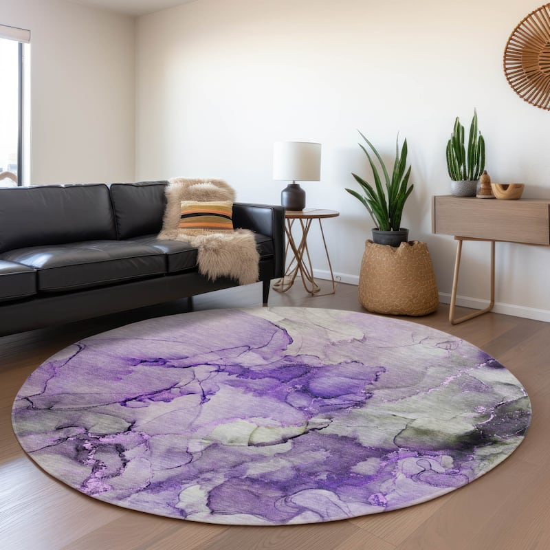 Premium Washable Super Soft Contemporary Watercolor Mayfield Rug - Purple - 8' x 8' - Round