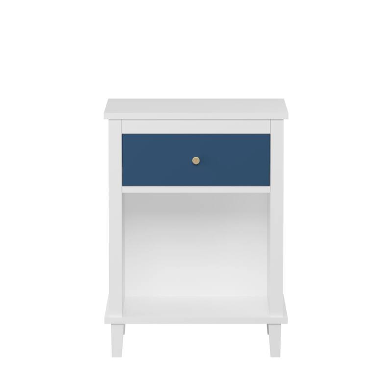 Anmytek White Nightstand with Drawer and Shelf Farmhouse Modern Bedside Table
