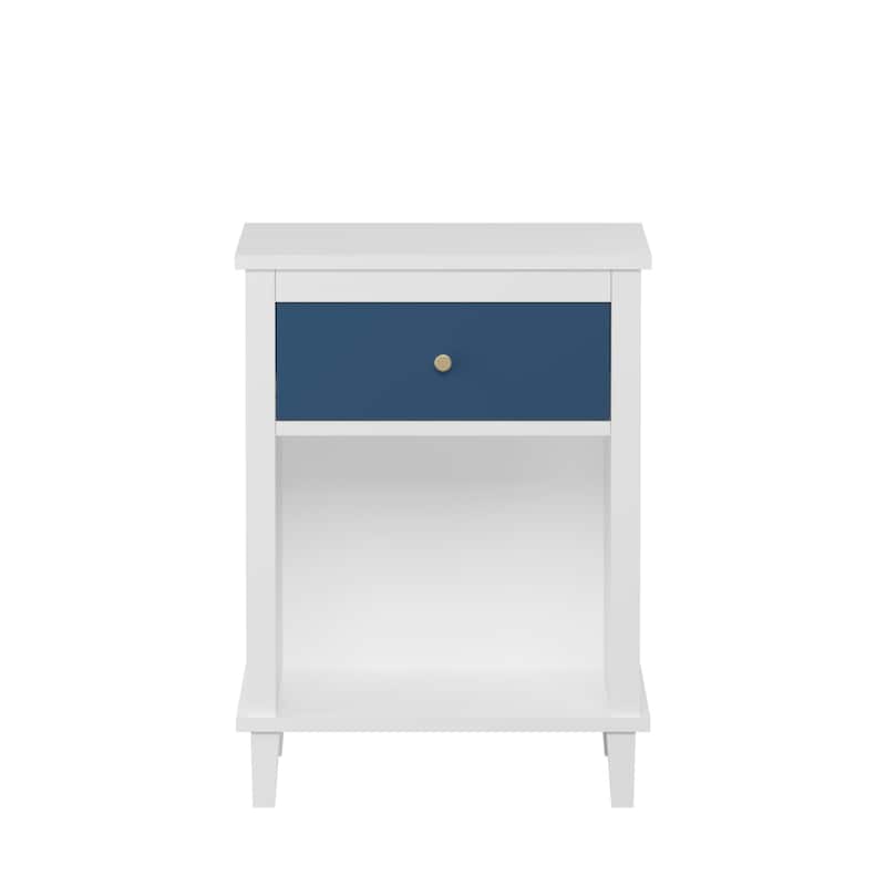 White Navy Nightstand Storage Cabinet Side Table with Drawer, End Table Coffee Table Corner Table with Open Shelf