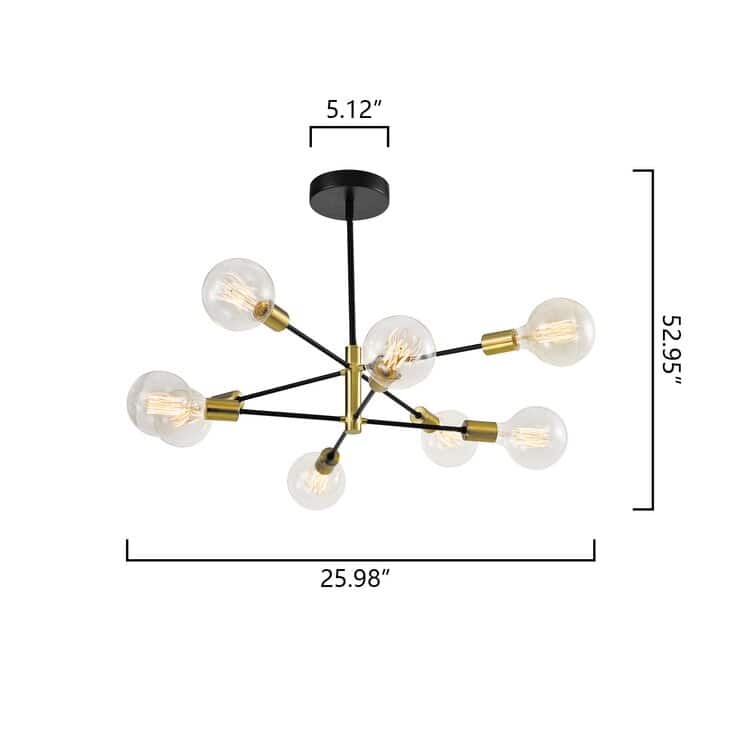 Maxax 8 - Light Sputnik Modern Linear Chandelier with Wrought Iron Accents