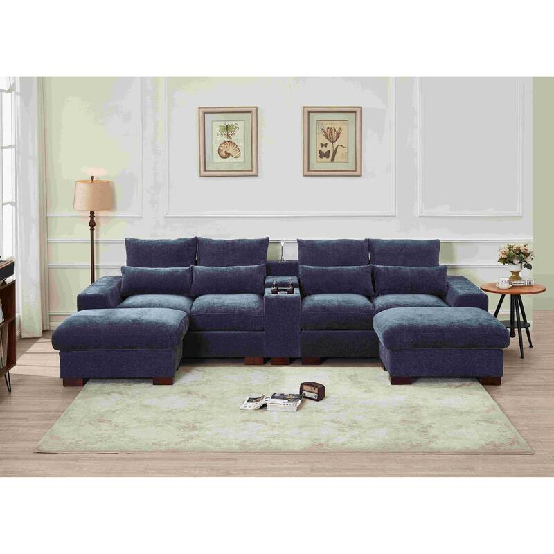 Oversized U Shaped Sleeper Sectional Sofa Pull Out Couch Bed