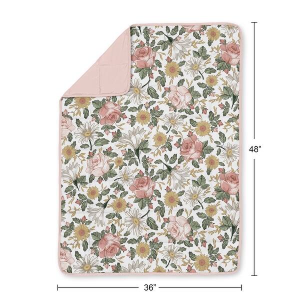 Sweet Jojo Designs Vintage Floral Boho Girl Toddler Weighted Blanket 5lbs for Kids -Pink & Green Bohemian, Shabby Chic Farmhouse