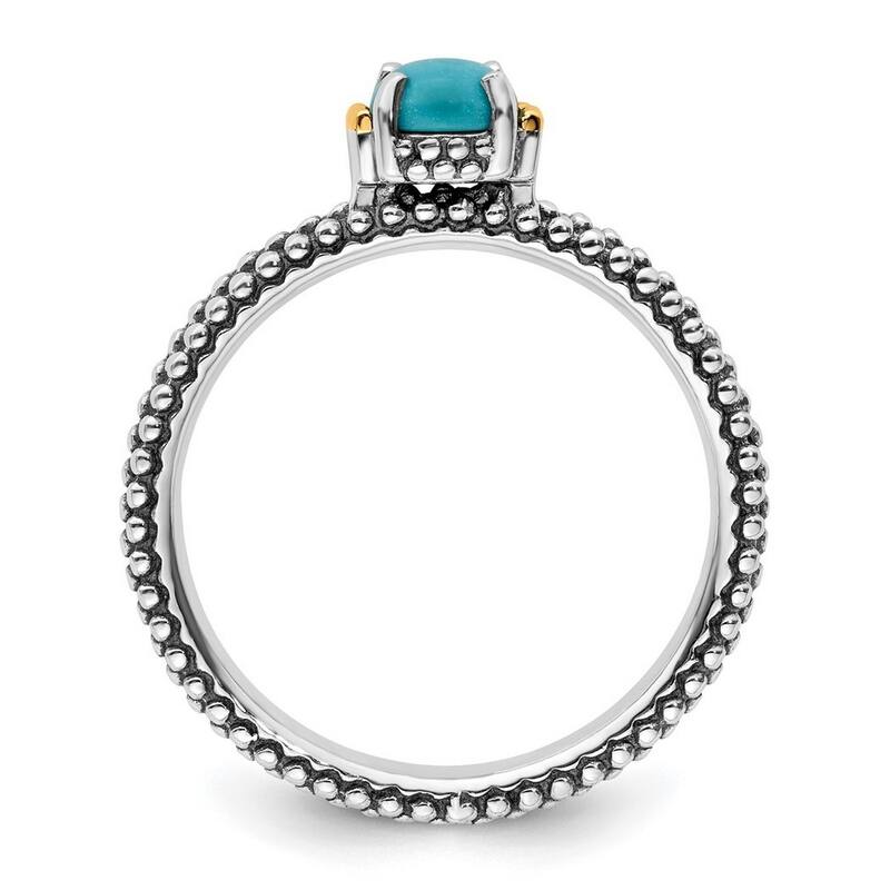 Curata 2.5mm 925 Sterling Silver Polished Prong set and 14k Stackable Expressions Simulated Turquoise Ring