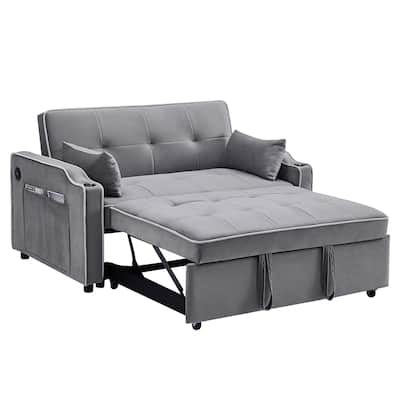 3-in-1 Multi-Functional Velvet Sleeper Sofa Couch with Pullout Bed, Loveseat Sofa Sleeper with USB Port