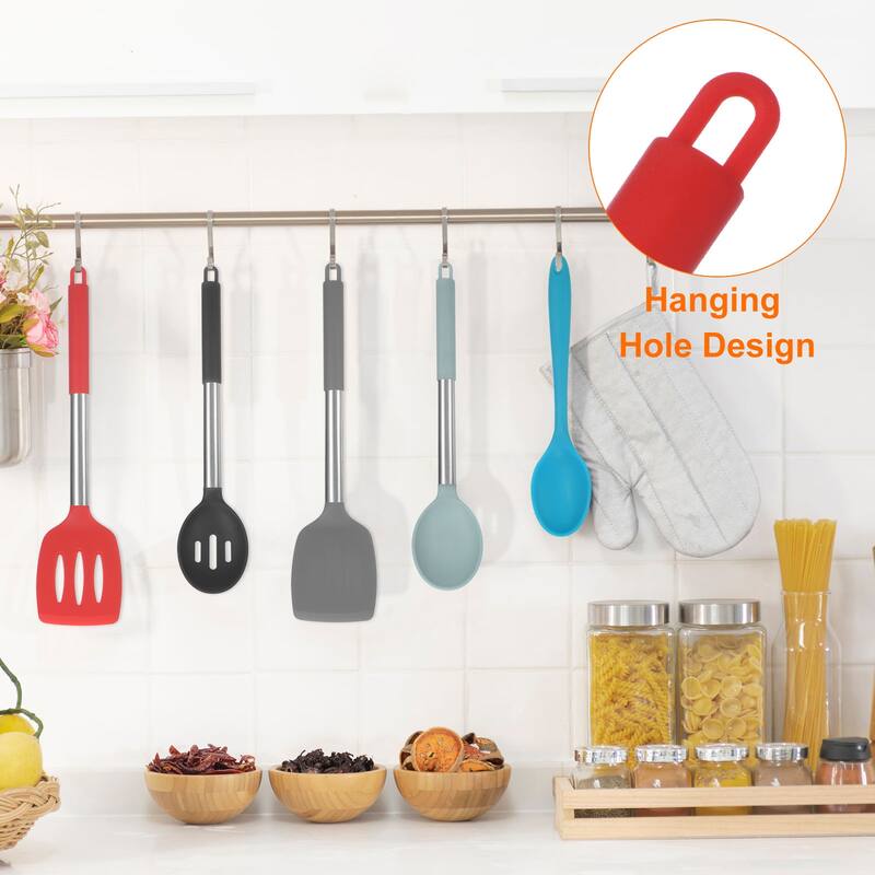 2pcs Silicone Cooking Spoons, Heat Resistant Cooking Utensils Set