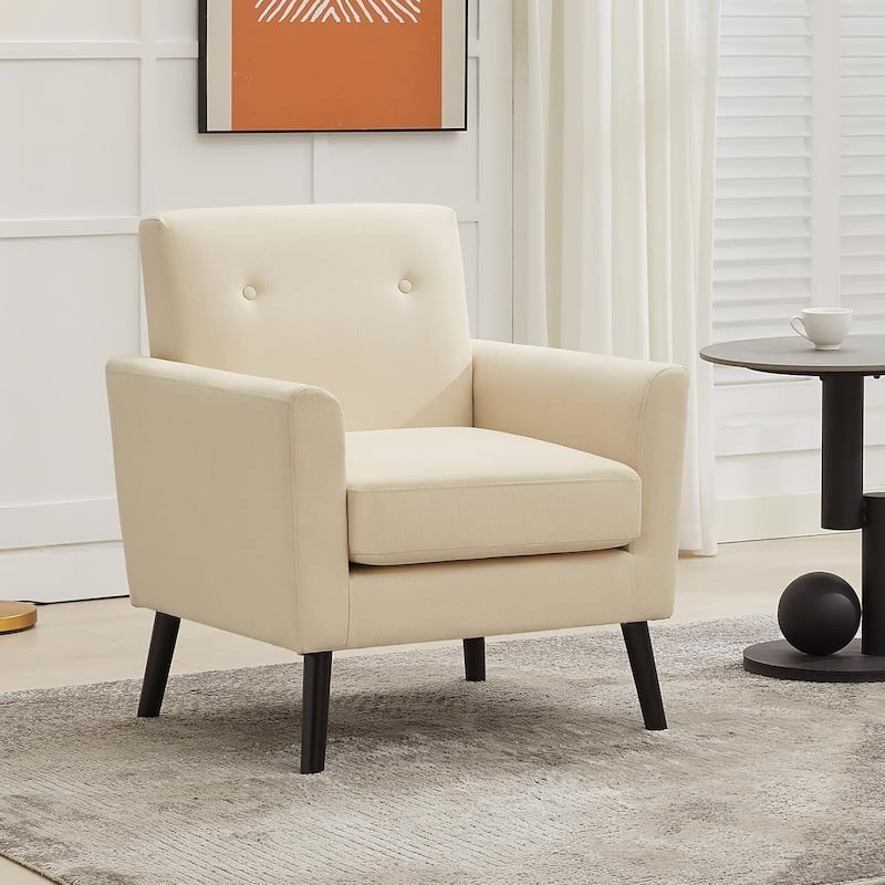 Mid-Century Accent Chairs, Modern Living Room Chairs with Linen Fabric - White