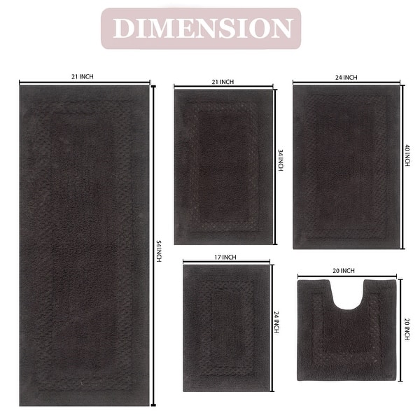 dimension image slide 1 of 2, Classy Bathmat Collection 100% Cotton Non-Slip Bathroom Rug Set, Machine Washable Bath Rug, 5 Piece Bath Mat Set with Contour