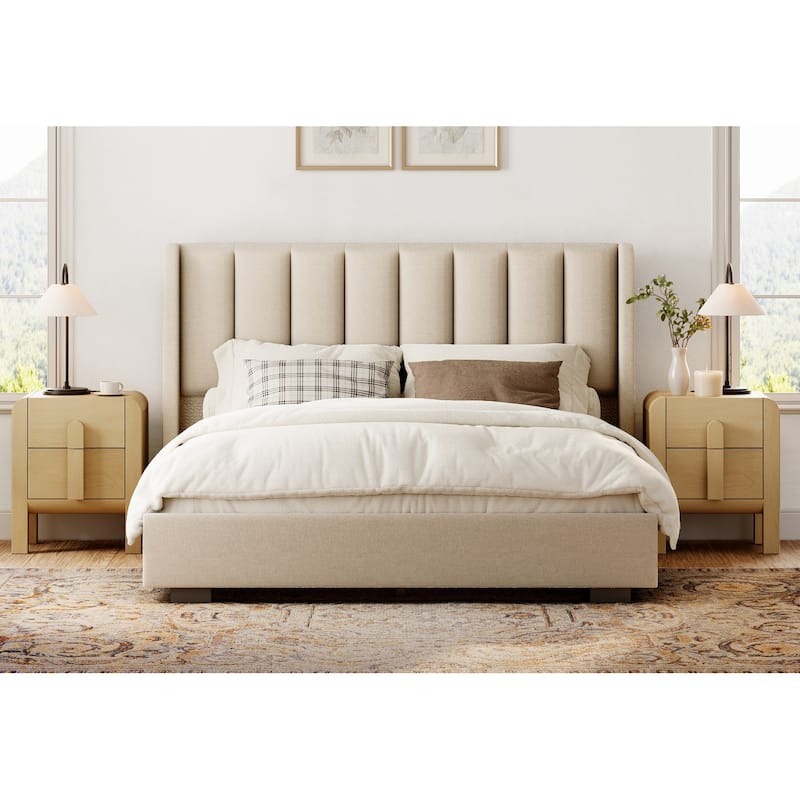 WAMPAT 3 Pcs Bedroom Set,6 Drawer Dresser And Nightstand Sets For Bedroom, Double Dresser With Curved Profile Design