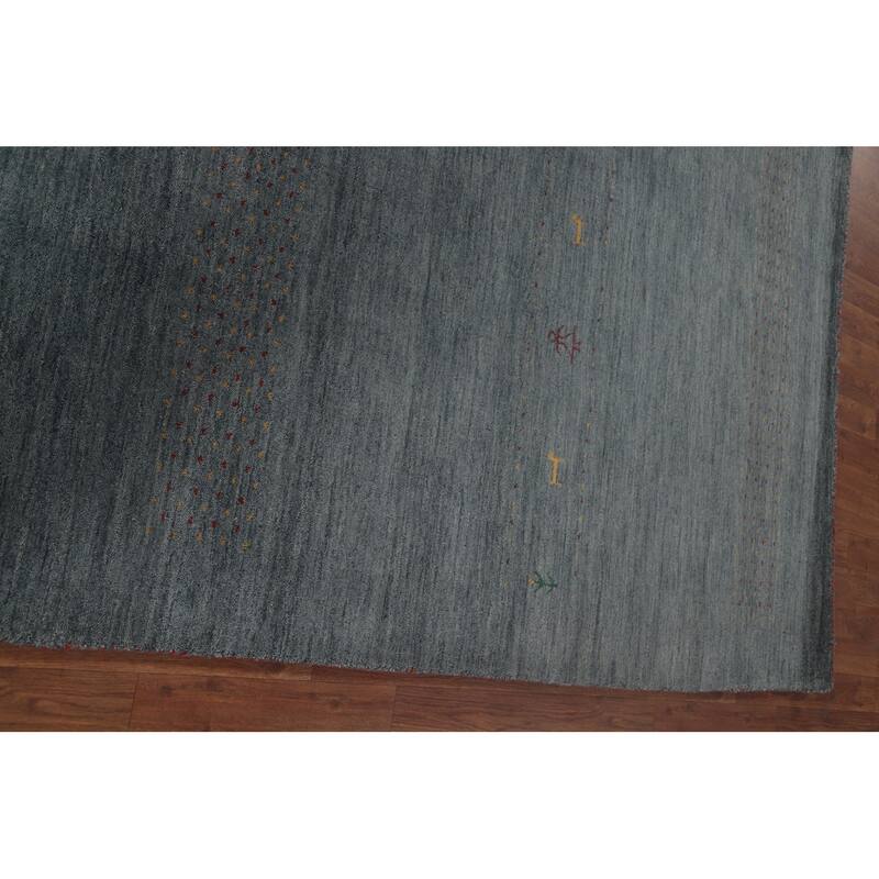 Blue Tribal Gabbeh Area Rug Hand-Knotted Wool Carpet - 6'9"x 9'10"