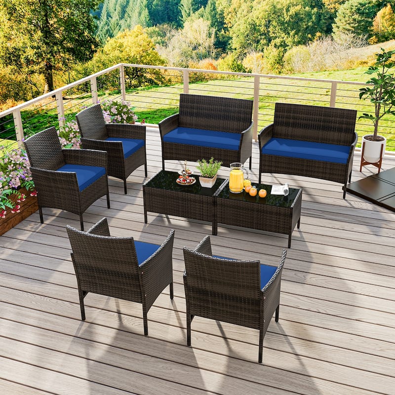 Costway 8 PCS Patio Furniture Set with Washable Cushions and Tempered - See Details