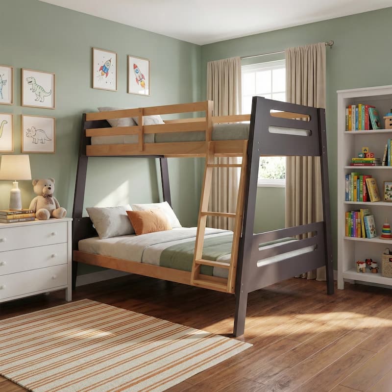 Furniture of America Elbrook Modern Grey Mauve Solid Wood Twin over Full Bunk Bed - Grey Mauve
