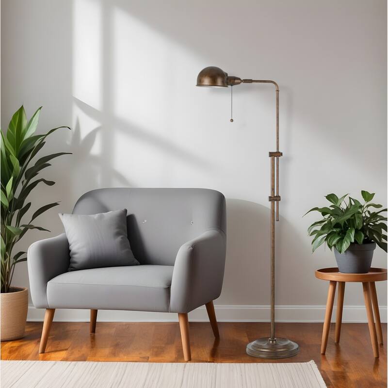 HomeRoots 58" Rust Metal Adjustable Swing Arm Floor Lamp With Rust Metal Dome Shade - 21