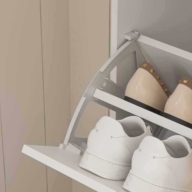 Mirrored Shoe Storage Cabinet Sleek White Design Contemporary Homes
