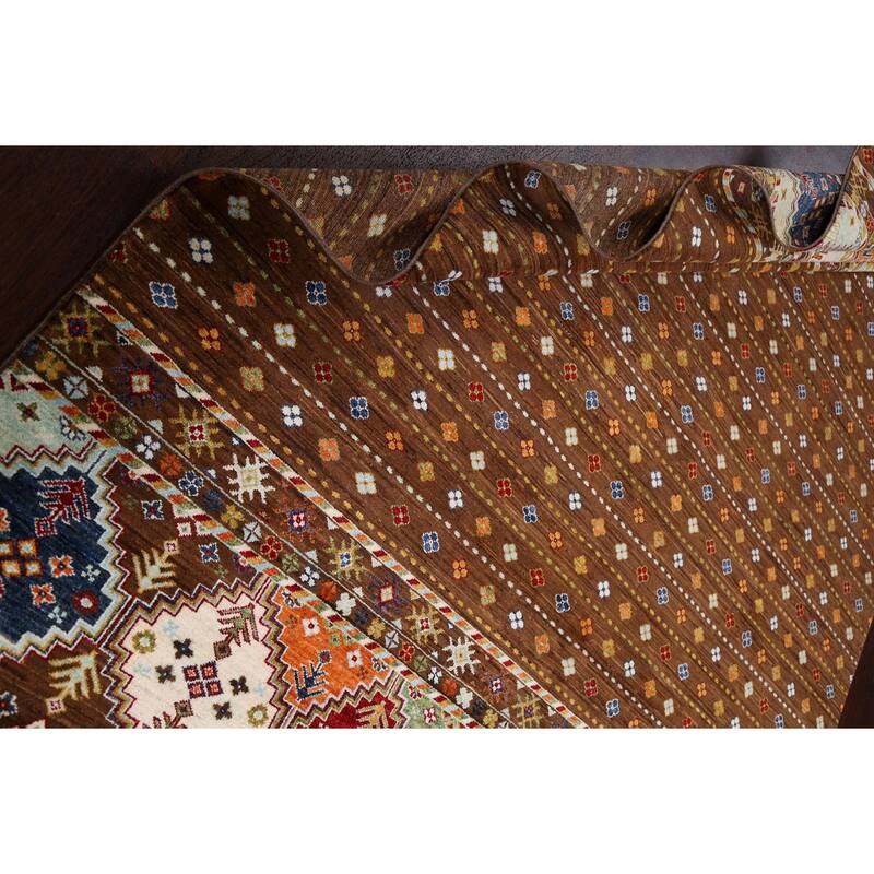 Brown Geometric Kazak Persian Living Room Area Rug Wool Hand-knotted - 6'9" x 9'9"
