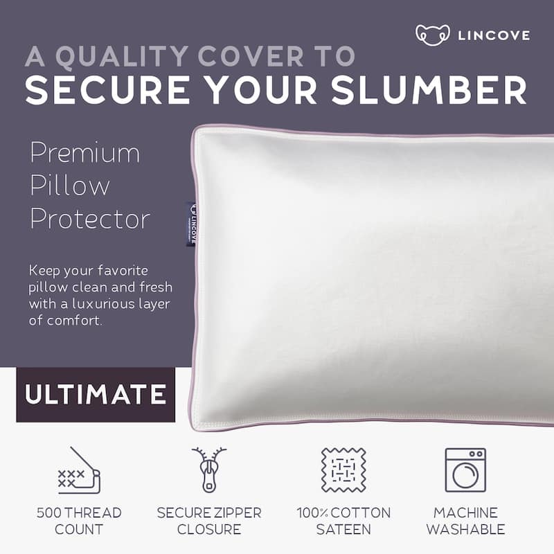 Lincove Cotton Sateen Pillow Protector - Zippered Cover for Pillows - Ideal for Toddler or Travel Pillows 13" x 18"