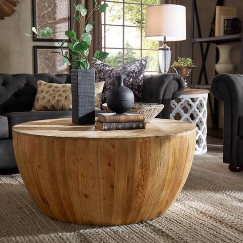 Hatteras Drum Reclaimed Wood Barrel Coffee Table by iNSPIRE Q Artisan