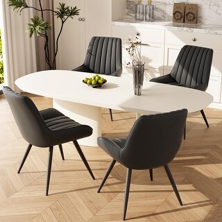 Set of 4 Upholstered Dining Chairs with Thick Cushions and Metal Legs ...