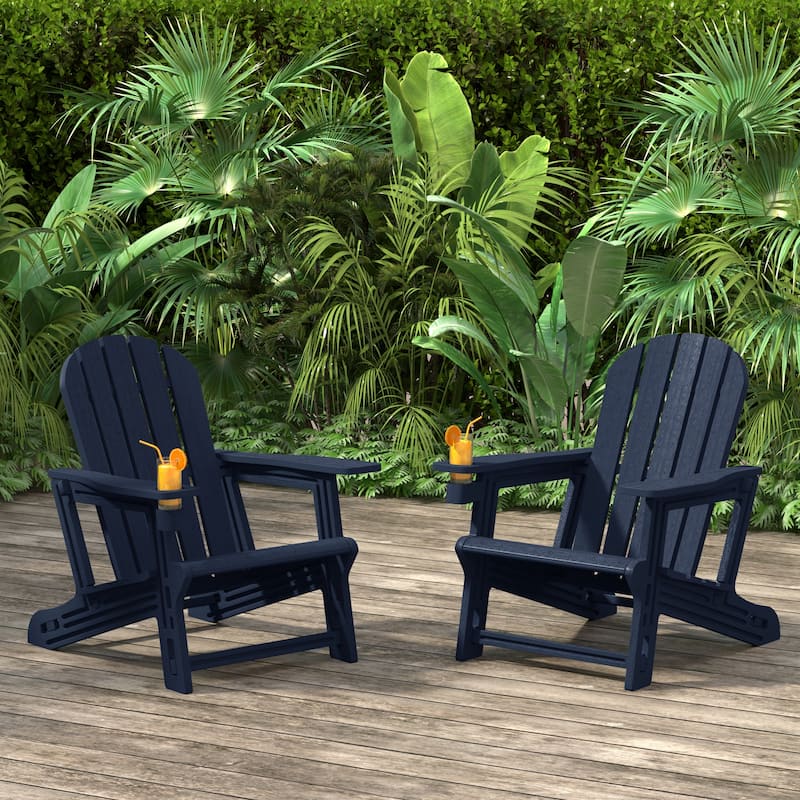 Polytrends Coastline Outdoor Poly Adirondack Chair with Cup Holder (Set of 2)