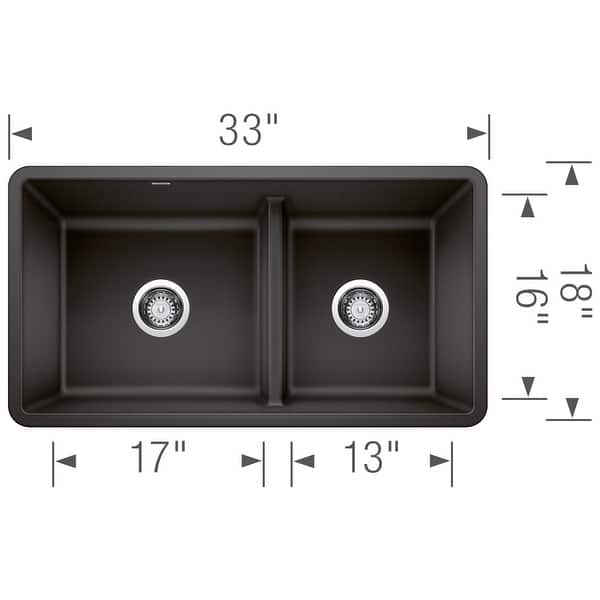 dimension image slide 1 of 6, Blanco Precis 18-In X 33-In Granite Kitchen Sink - 33" x 18" x 9.25"