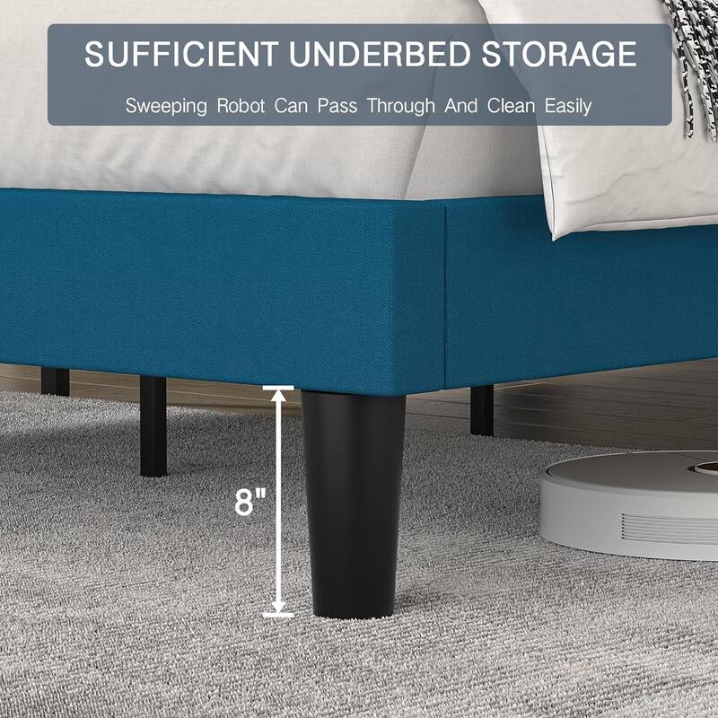 VECELO Modern Upholstered Platform Bed with Adjustable Headboard, Dark Blue/ White/ Grey/ Beige Bed Frames
