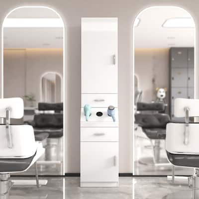 Salon Station, Barber Stations with 2-Tier Storage Shelf with Door, Hair Styling Storage Cabinet with 2 Drawer