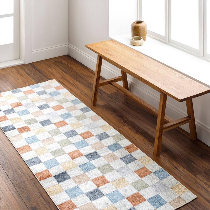 Livabliss Lillian Machine Washable Checkered Area Rug - 2' 7" x 7' 3" - Multicolored