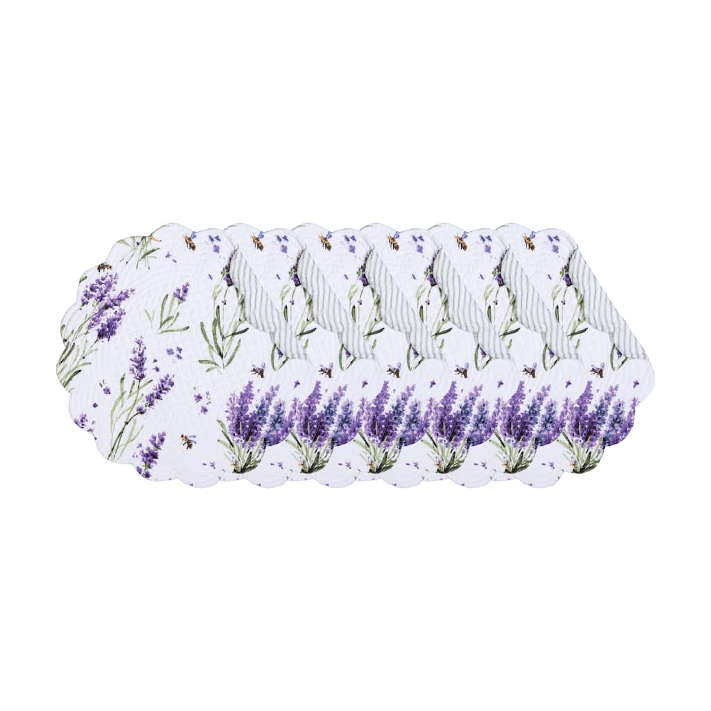 Lavender Fields Reversible Machine Washable Round Scallop Quilt Placemats Set of 6