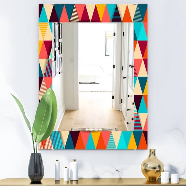 slide 2 of 4, Designart 'Triangular Colourfields 35' Mid-Century Mirror - Printed Wall Mirror 23.7 in. wide x 31.5 in. high