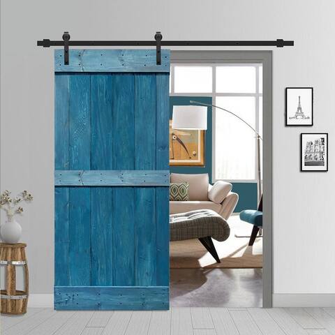 CALHOME MidBar Pre Assembled Stained Sliding Barn Door w/ Hardware Kit