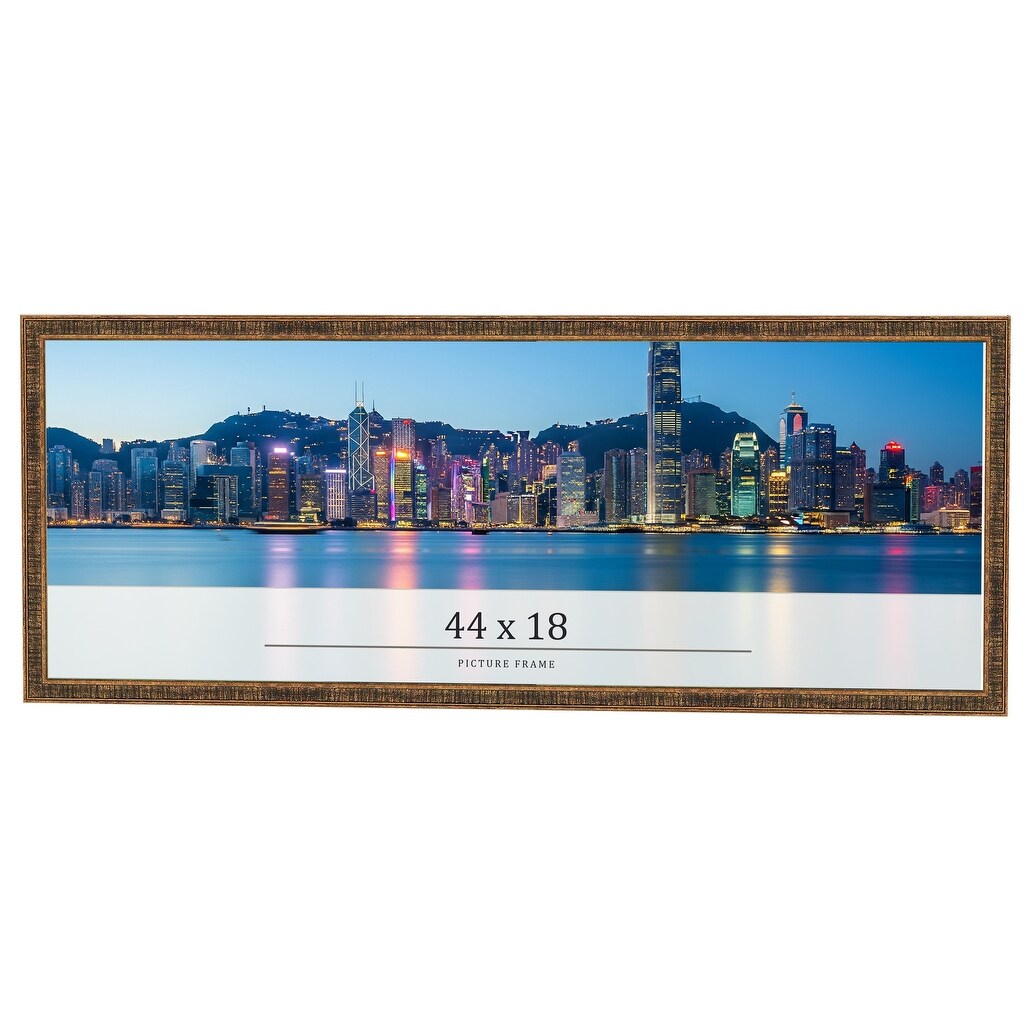 44x18 Frame Black Real Wood Picture Frame Kingsley Gold Distressed Photo Frame with UV Acrylic Foam Board Backing &