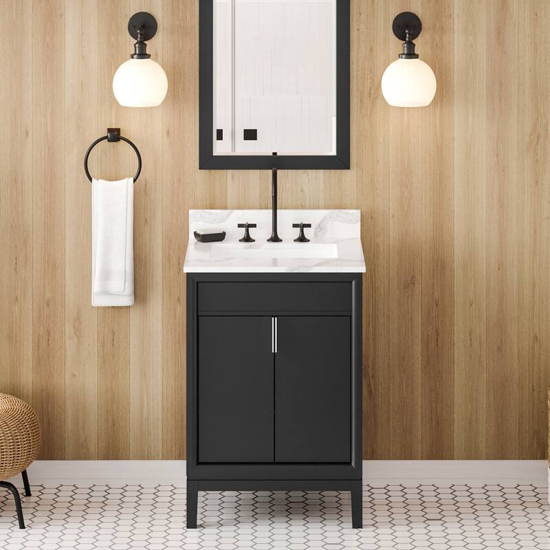 Jeffrey Alexander VKITTHE24R-QUARTZ Theodora II 24" Free Standing - Black / Calacatta Vienna