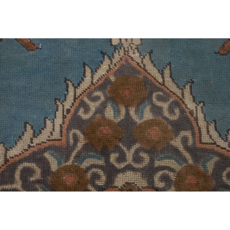 Over Dyed Tabriz Persian Vintage Rug Handmade Blue Wool Carpet - 9'10"x 12'11"