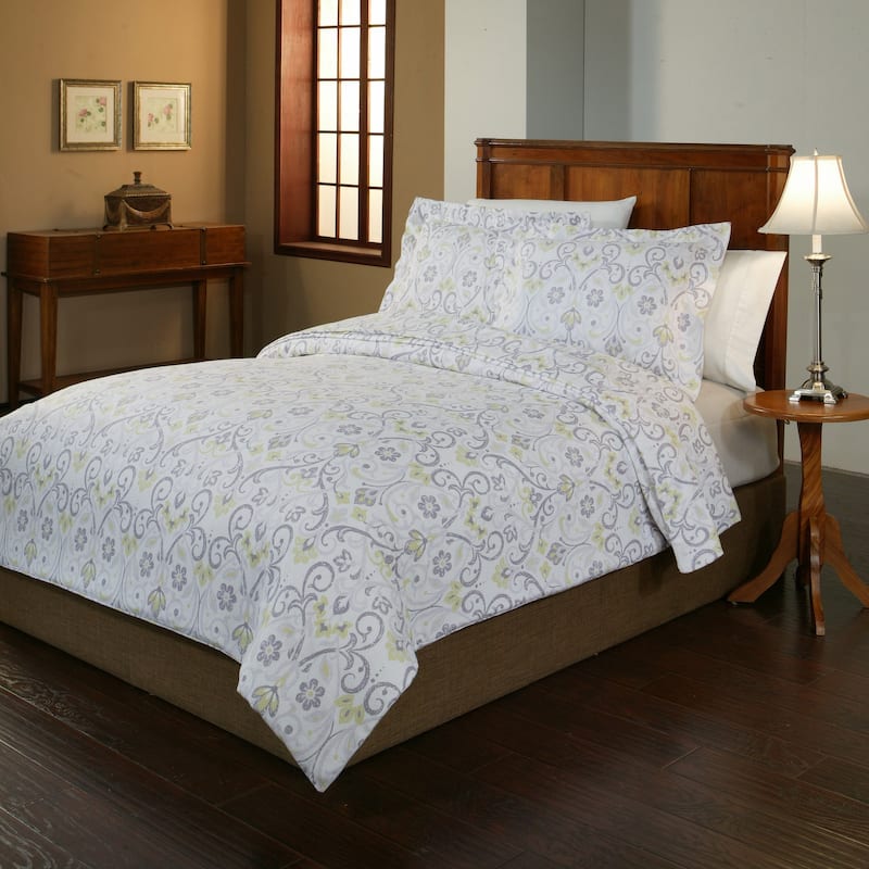 Pointehaven 200 GSM Meadow Print Superior Flannel Soft Cotton Oversized Duvet Sets - Twin/Twin XL