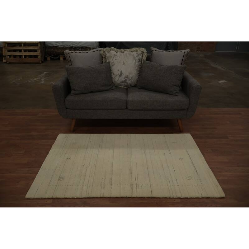 Hand Knotted Oriental 100% Wool Carpet Tribal Tribal Beige & Ivories Gabbeh Area Rug - 5' 3'' X 3' 3''