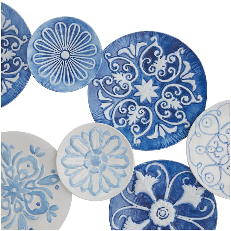 Metal Plate Home Wall Decor with Embossed Details - Blue - Roche River Decor